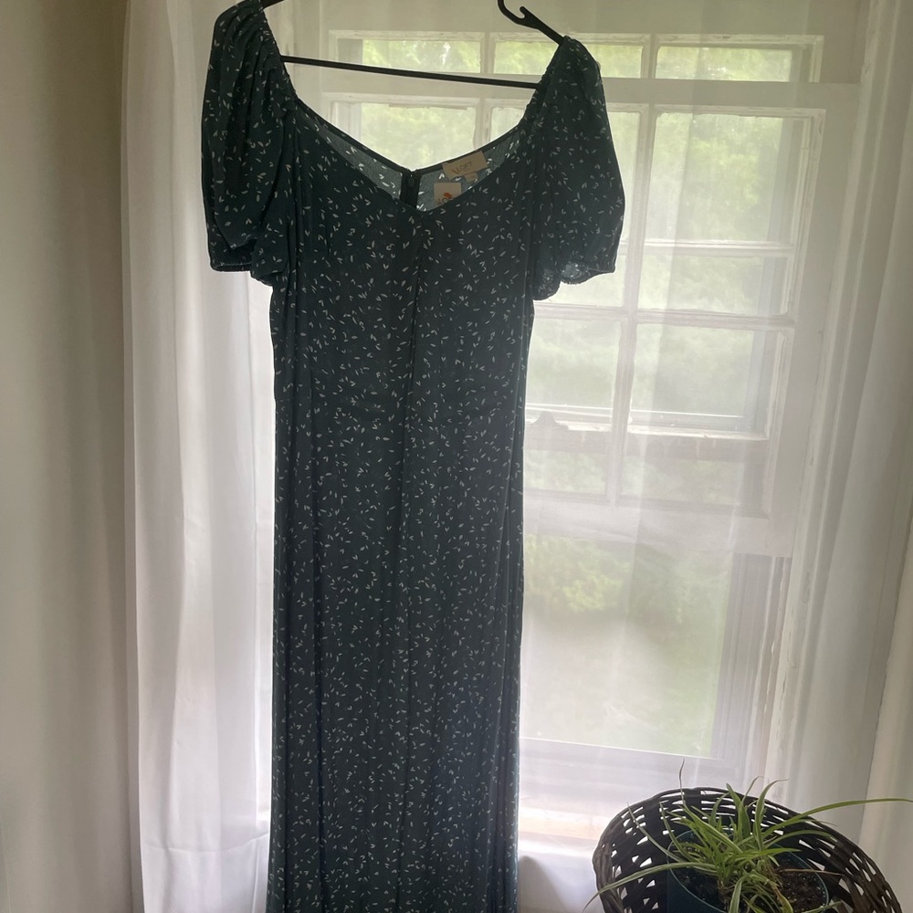 LOFT Forest Green Maxi Dress with White Floral Accents